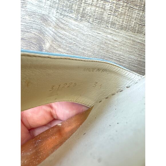 Women's Designer Stella McCartney D'Orsay Patent Cork Wedge, Sky size 36 Glam - Picture 9 of 10